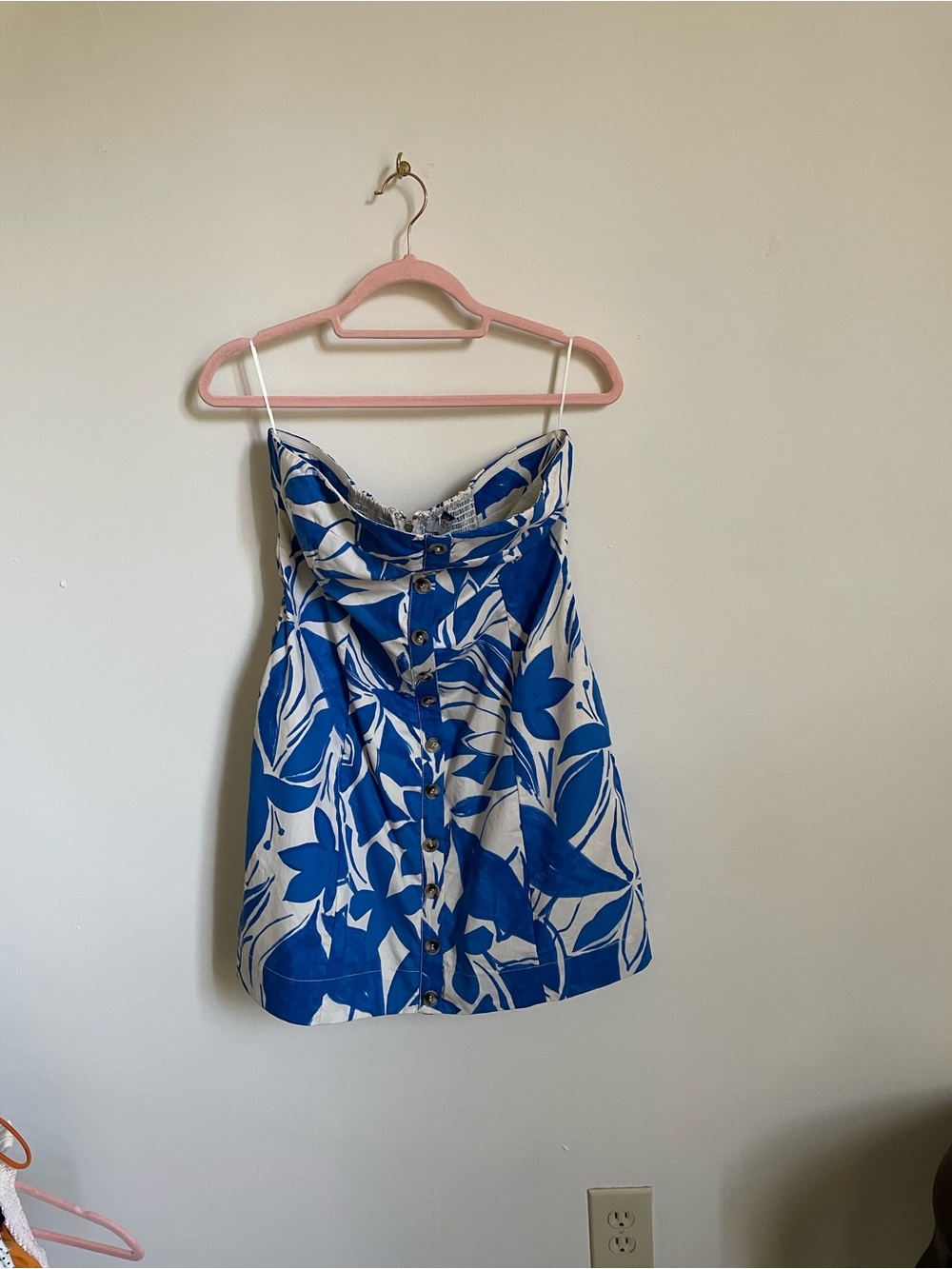 Dress Forum Blue and White Floral Strapless Dress